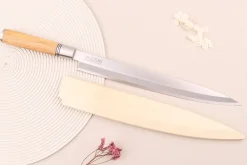 Couteau yanagiba 30cm Wusaki Olive 7Cr manche en olivier + saya