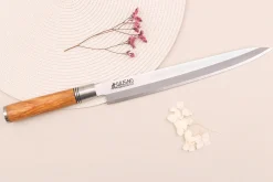 Couteau yanagiba 27cm Wusaki Olive 7Cr manche en olivier + saya