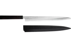 Couteau yanagiba japonais artisanal 33cm Sakai Takayuki Byakko manche en ébène + étui
