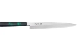 Couteau yanagiba japonais 27cm Sakai Takayuki Nanairo manche en résine laqué vert