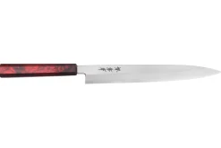 Couteau yanagiba japonais 27cm Sakai Takayuki Nanairo manche en résine laqué rouge