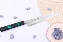 Couteau yanagiba japonais 21cm Sakai Takayuki Nanairo manche en résine laqué vert