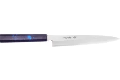 Couteau yanagiba japonais 21cm Sakai Takayuki Nanairo manche en résine laqué bleu