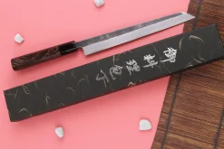 Couteau yanagiba kiritsuke 24cm japonais artisanal Hatsukokoro Shirasagi manche en wengé