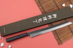 Couteau yanagiba kiritsuke 30cm japonais artisanal Hatsukokoro Shirasagi manche en ébène