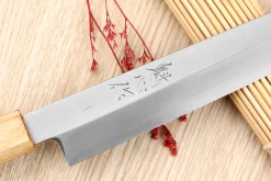 Couteau yanagiba kiritsuke 24cm japonais artisanal Nakamura Kaishin Saku WS2 en chêne