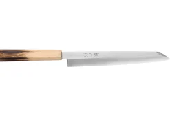 Couteau yanagiba kiritsuke 24cm japonais artisanal Nakamura Kaishin Saku WS2 en chêne