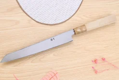 Couteau yanagiba kiritsuke japonais artisanal Kasahara Shigehiro forgé par Yoshikazu Ikeda 21cm