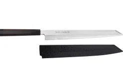 Couteau yanagiba kiritsuke japonais artisanal 33cm Sakai Takayuki Byakko manche en ébène + étui