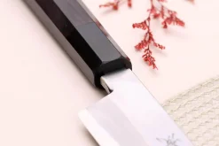 Couteau yanagiba kiritsuke japonais artisanal 33cm Sakai Takayuki Byakko manche en ébène + étui