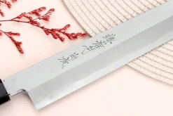 Couteau yanagiba kiritsuke japonais artisanal 33cm Sakai Takayuki Byakko manche en ébène + étui