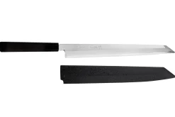 Couteau yanagiba kiritsuke japonais artisanal 30cm Sakai Takayuki Byakko manche en ébène + étui