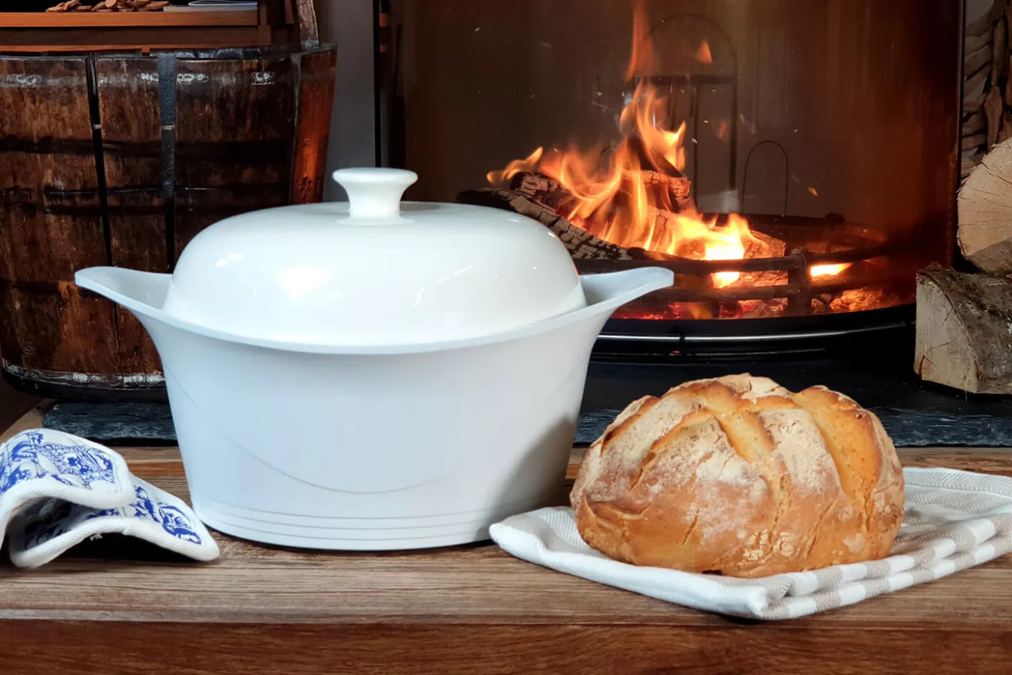 Couvercle à pain pour cocotte Cookut 28cm en céramique blanche
