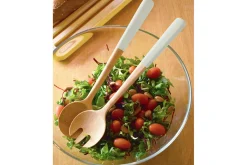 Couverts à salade Pebbly 29cm en bambou manche blanc