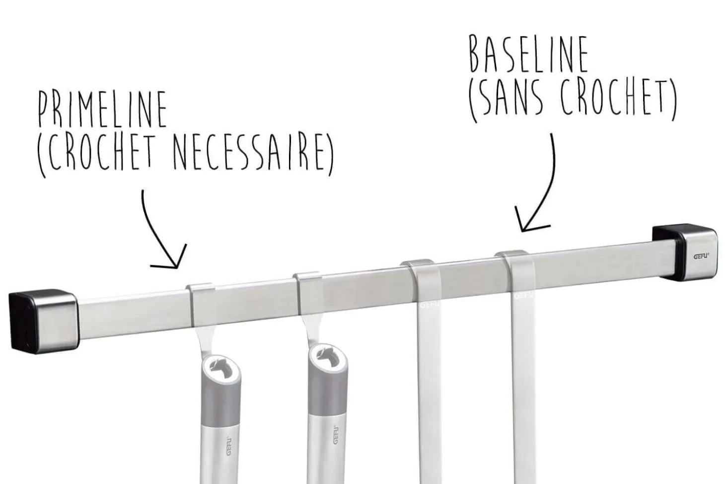 Crochet Gefu Smartline pour barre à ustensiles - 2 pièces
