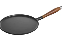 Crêpière en fonte émaillée STAUB noire 28cm manche bois