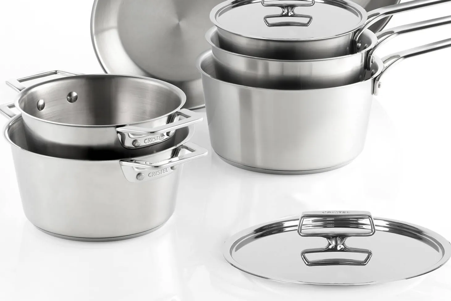 Faitout Cristel 1826 en acier inoxydable 18/10 brossé + couvercle Castel'Pro en inox