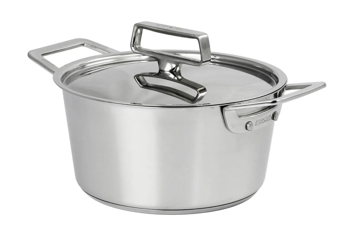 Faitout Cristel 1826 en acier inoxydable 18/10 brossé + couvercle Castel'Pro en inox
