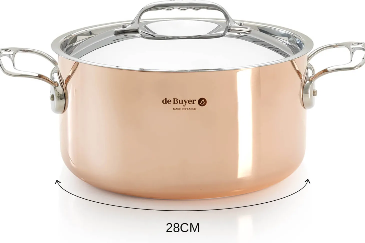 Faitout en cuivre inox De Buyer Prima Matera compatible induction anses en inox avec couvercle