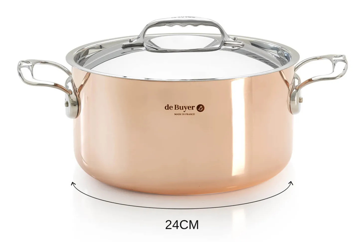 Faitout en cuivre inox De Buyer Prima Matera compatible induction anses en inox avec couvercle
