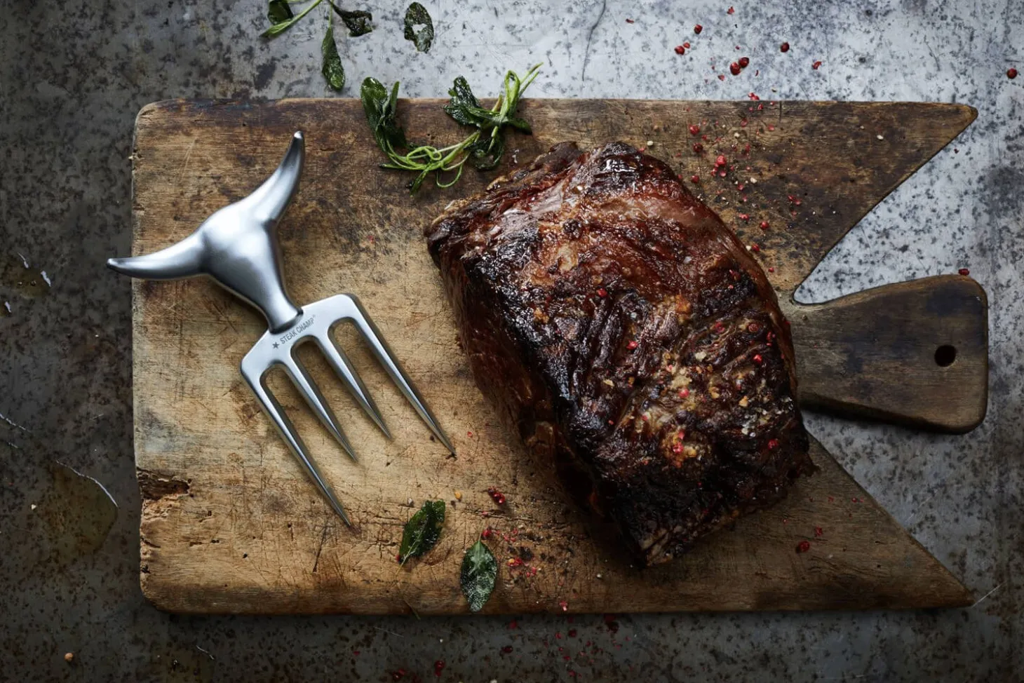 Fourchette à viande Steak Champ Bull Fork en zinc chromé 16,5cm