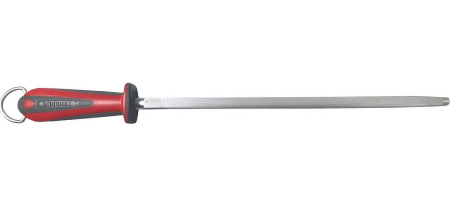 Fusil à aiguiser mèche ronde FISCHER 35cm grain fin manche rouge et gris
