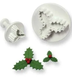 Jeu de 2 découpoirs + poussoirs feuille de houx triple Ø 22 et 45mm