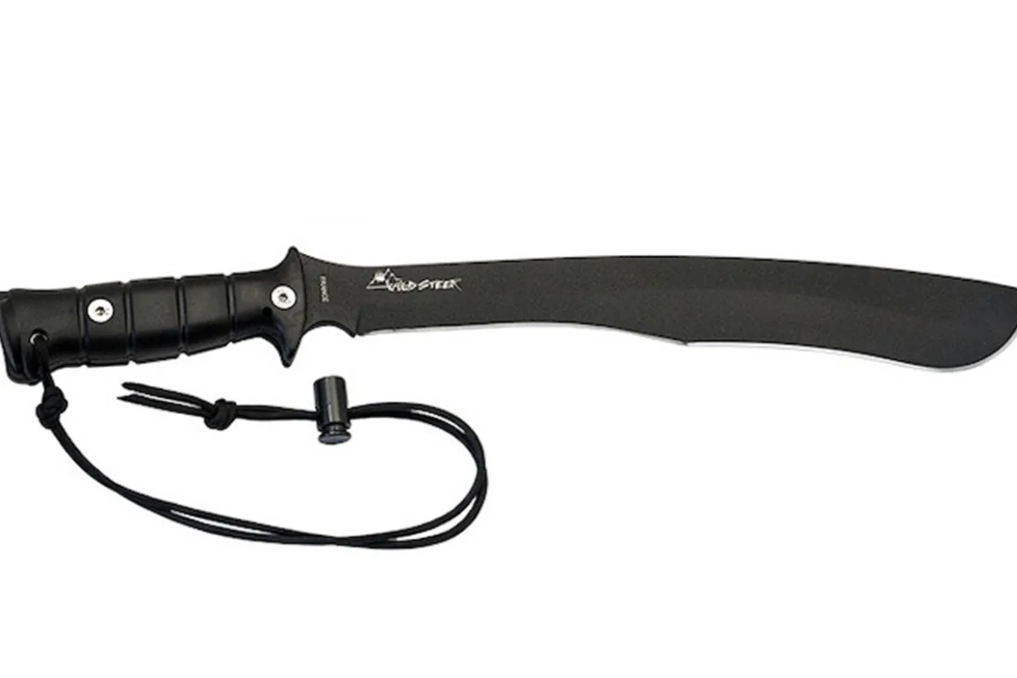 Machette kukri Wildsteer W Tiger WTIG3113NM 45cm lame noire manche Kraton noir + étui en nylon MOLLE