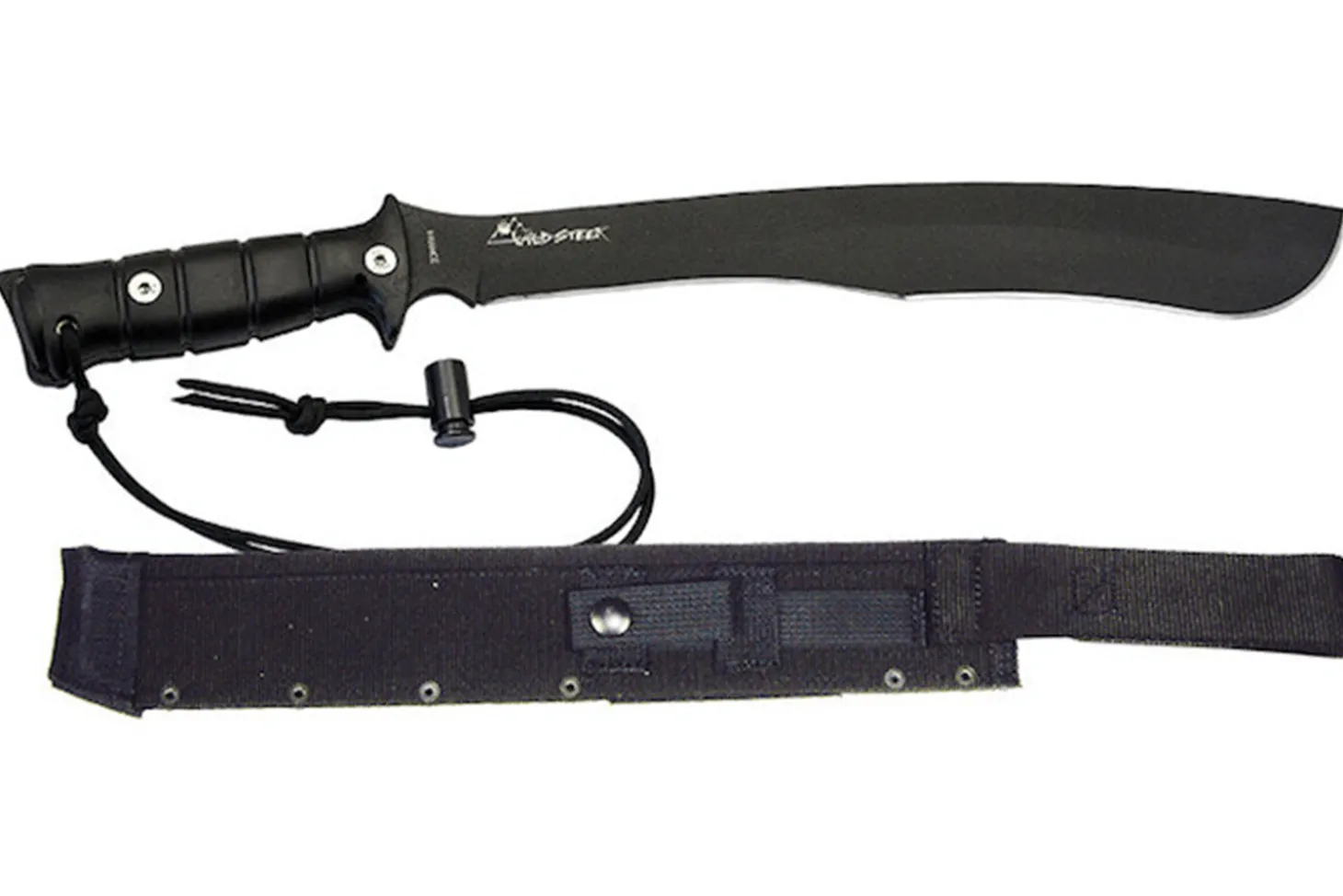 Machette kukri Wildsteer W Tiger WTIG3113NM 45cm lame noire manche Kraton noir + étui en nylon MOLLE
