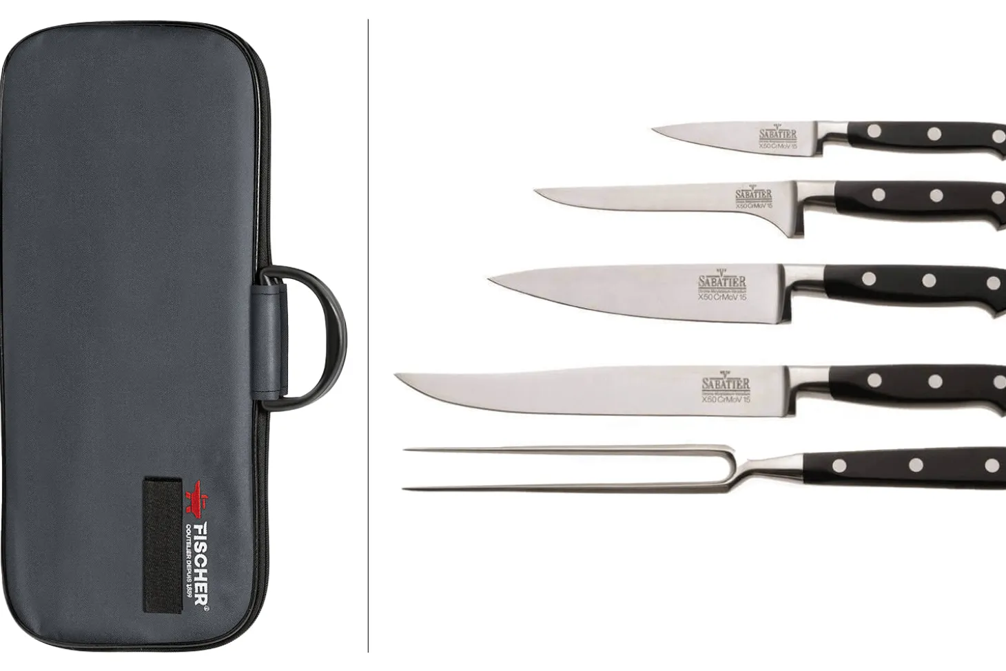 Malette 4 couteaux de cuisine V. Sabatier + 1 fourchette de chef manches 3 rivets