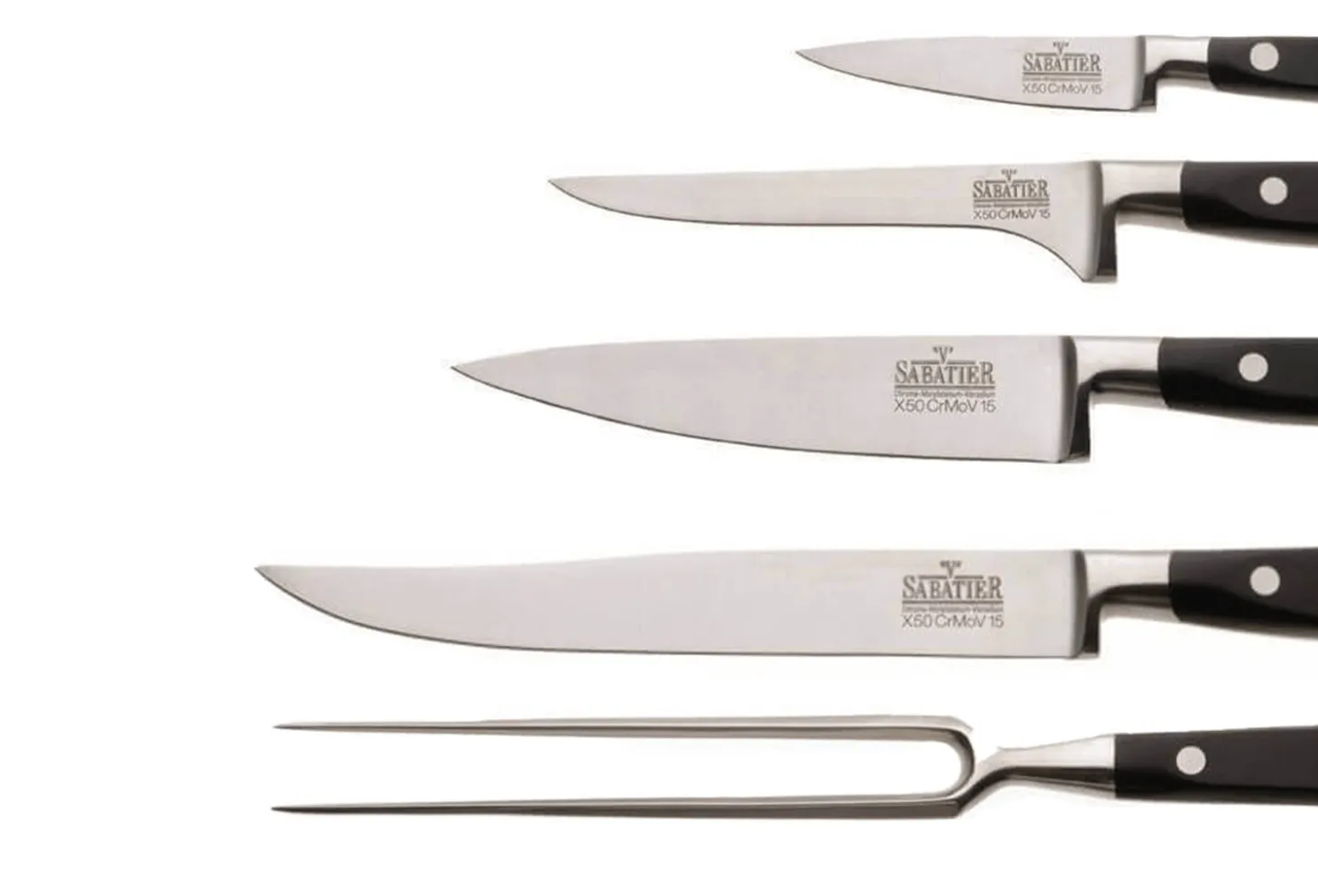 Malette 4 couteaux de cuisine V. Sabatier + 1 fourchette de chef manches 3 rivets
