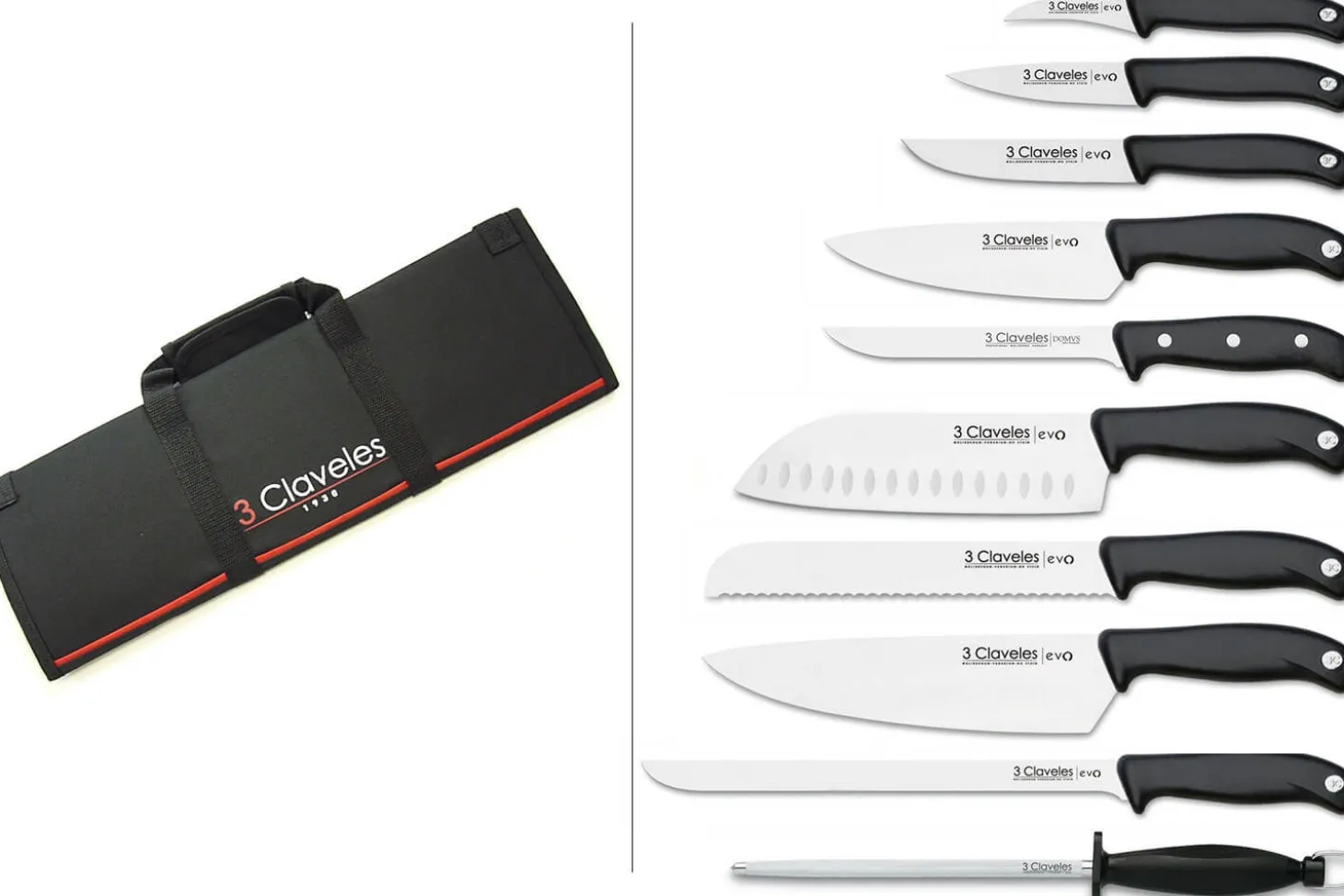 Malette de 9 couteaux EVO pour cuisiniers + fusil 3 Claveles