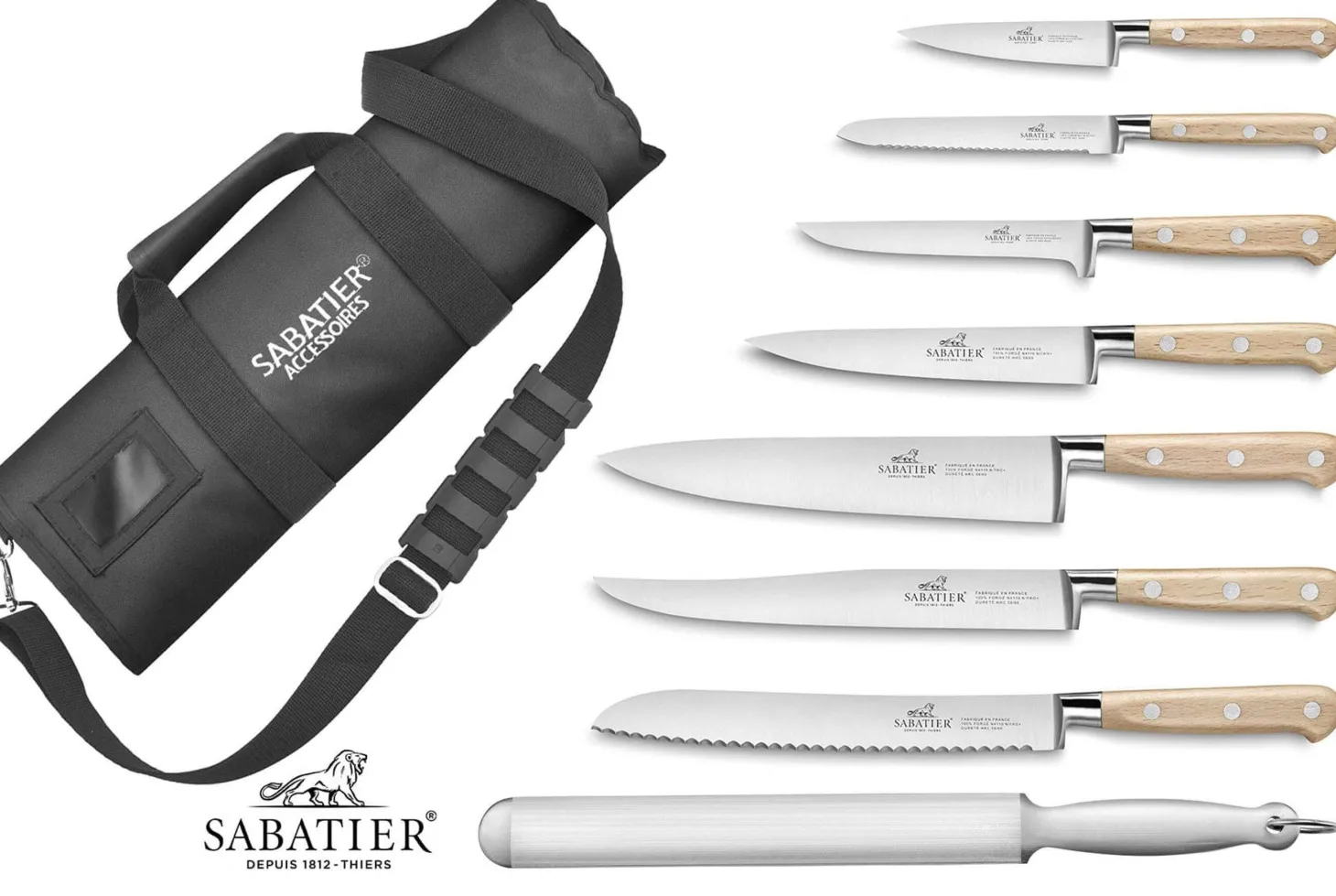 Mallette cuisine Sabatier Brocéliande 7 couteaux fabrication française + 1 fusil