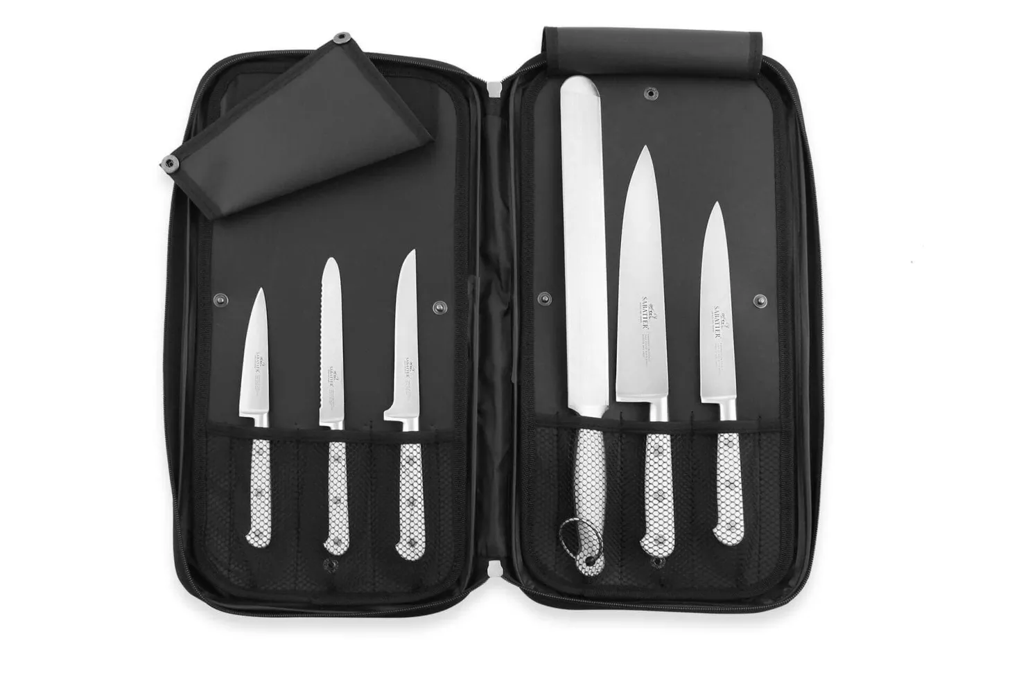 Mallette cuisine Sabatier Toque Blanche 5 couteaux fabrication française + 1 fusil