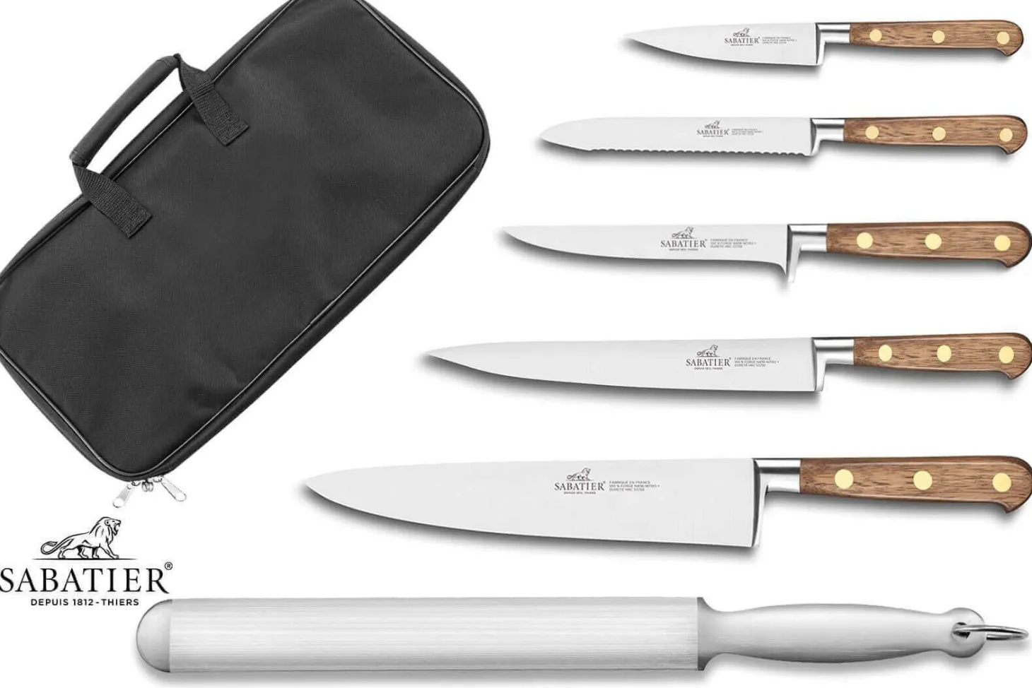 Mallette cuisinier Sabatier Périgord 5 couteaux fabrication française + 1 fusil