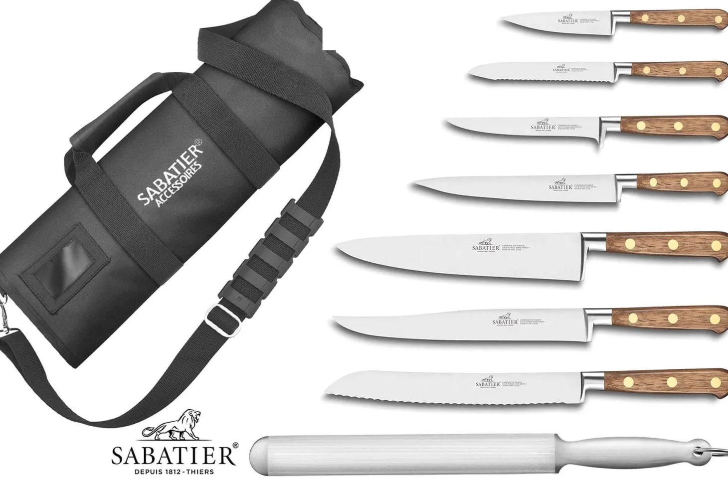 Mallette cuisinier Sabatier Perigord 7 couteaux fabrication française + 1 fusil