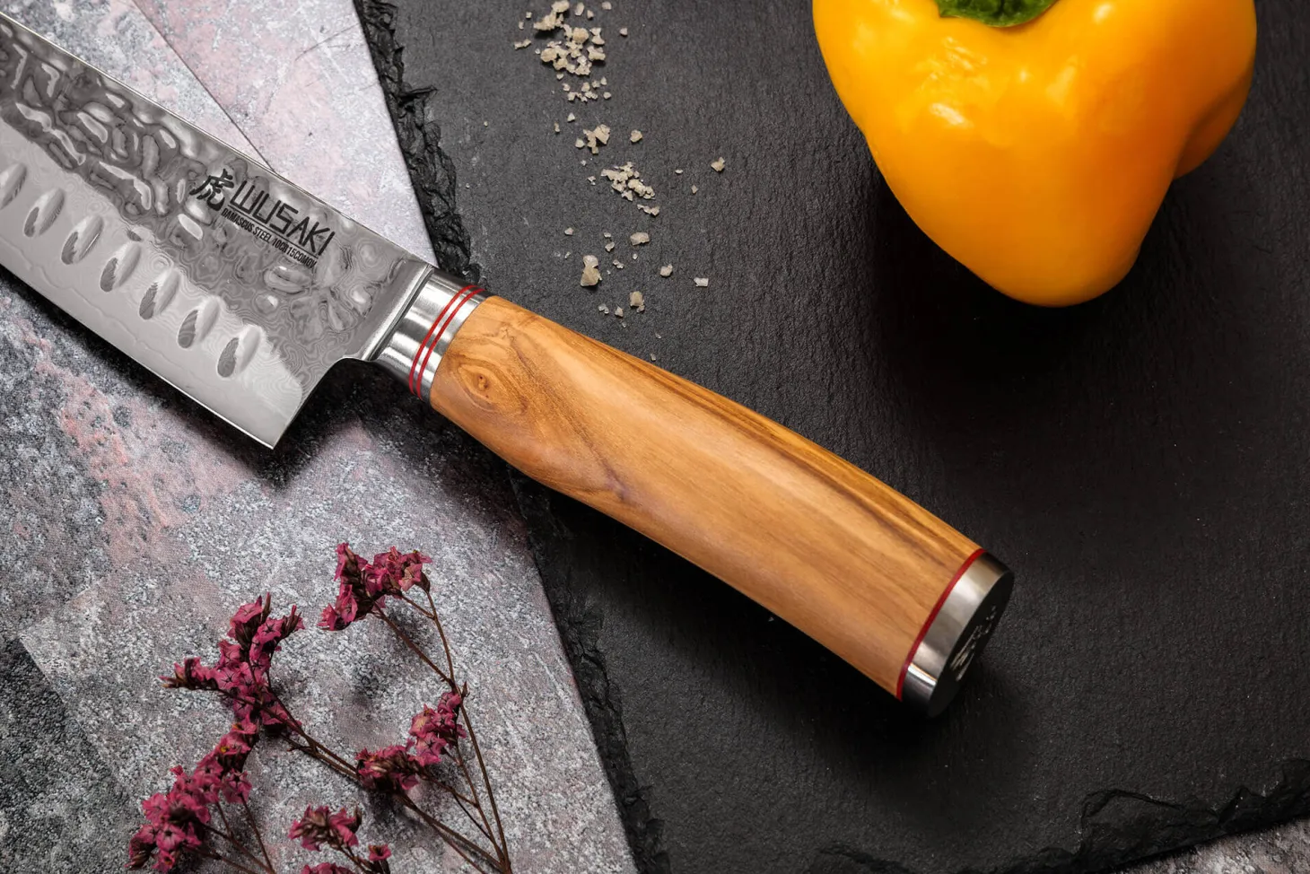 Mallette de 5 couteaux de cuisine Wusaki Damas 10Cr manches en olivier