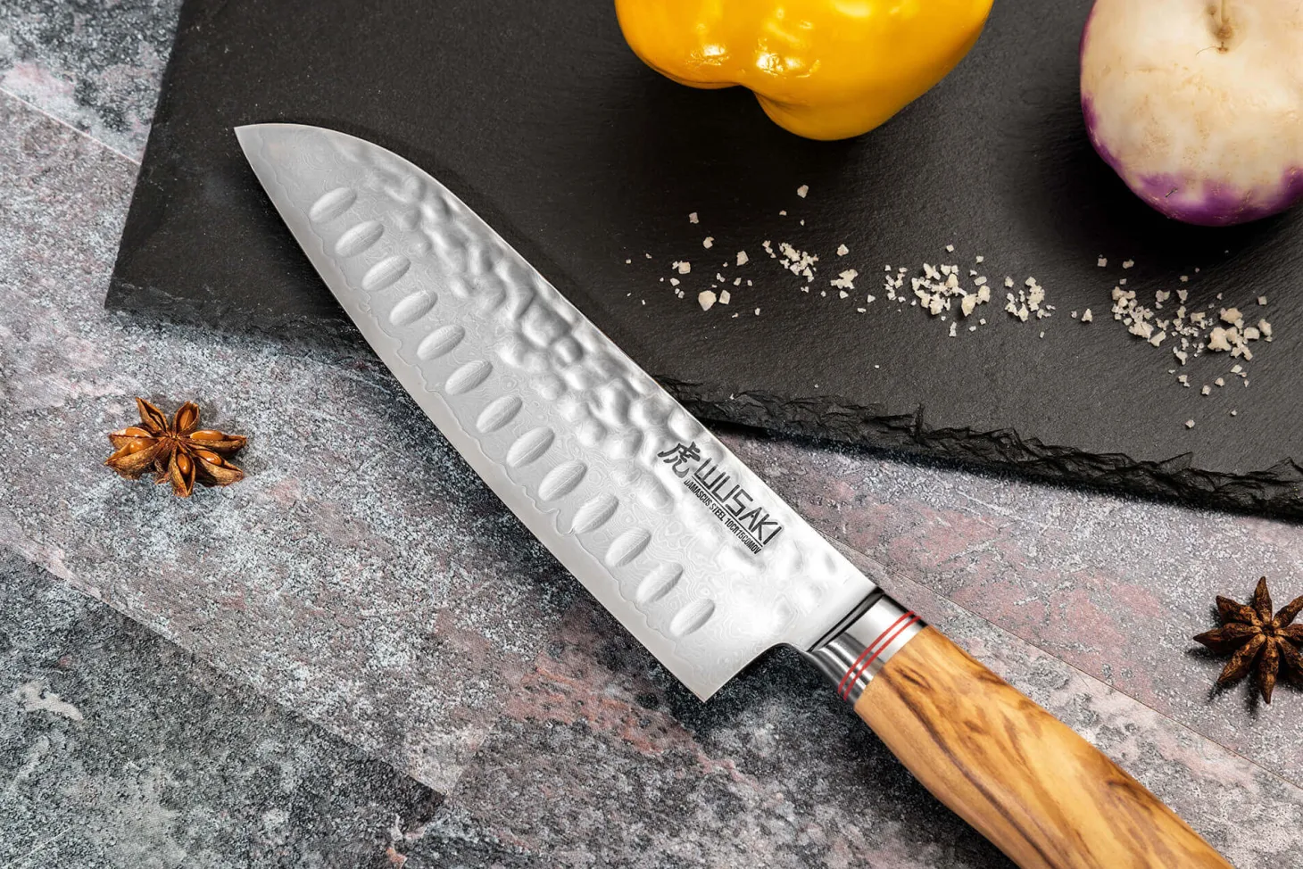 Mallette de 5 couteaux de cuisine Wusaki Damas 10Cr manches en olivier