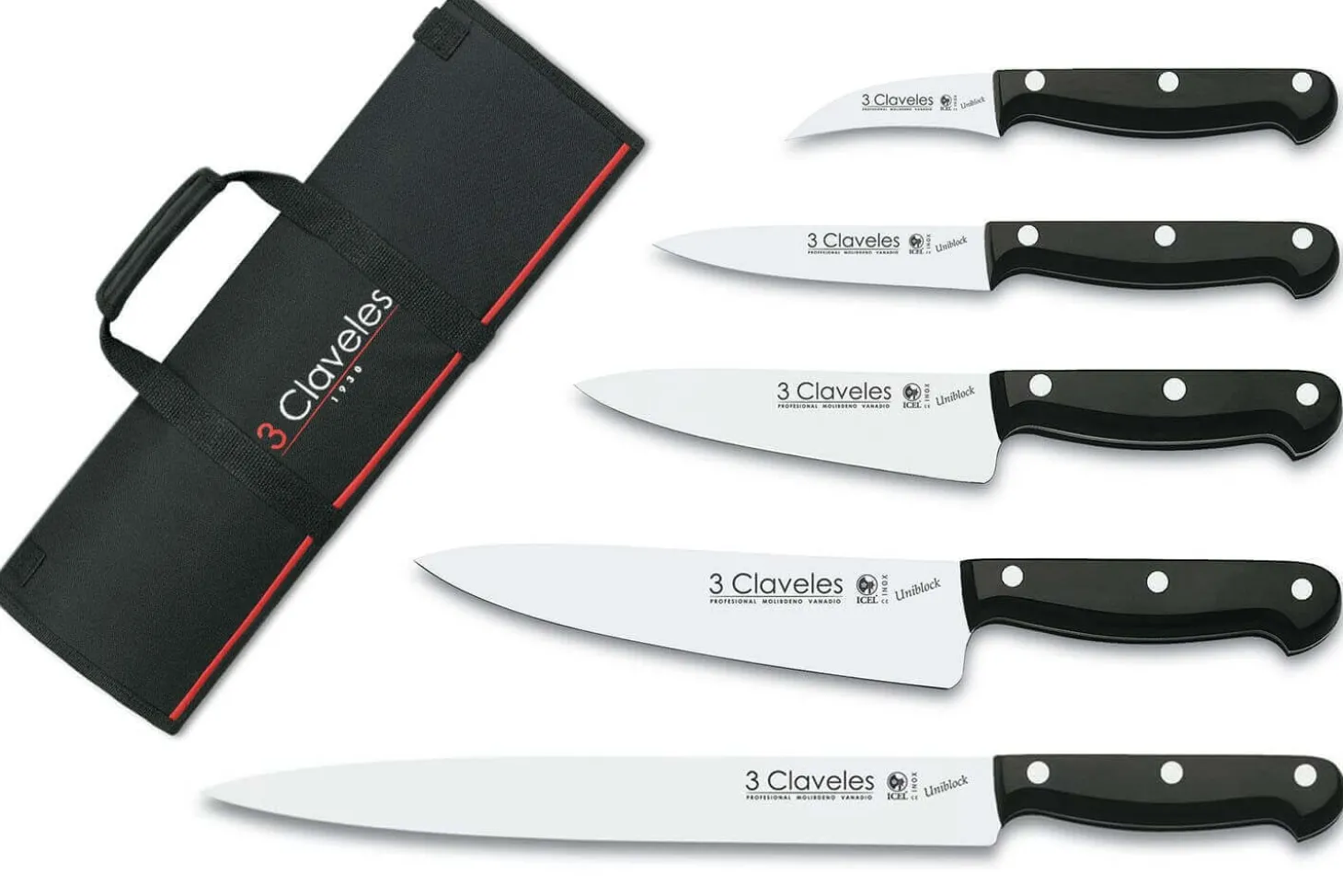 Mallette du cuisinier 5 couteaux professionnels 3 Claveles Uniblock