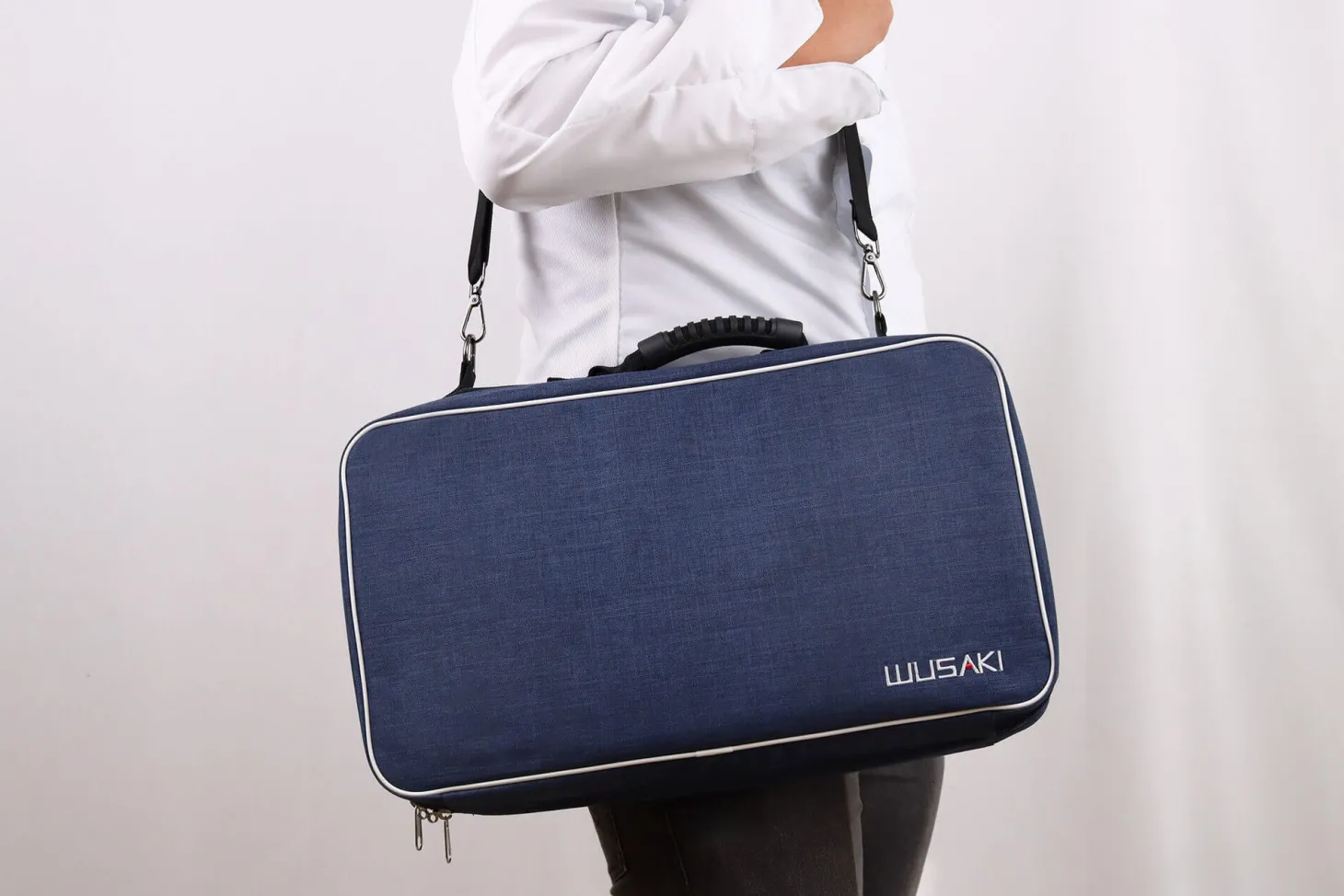 Mallette vide Wusaki bleue pour 21 couteaux et ustensiles + 1 grande poche de rangement