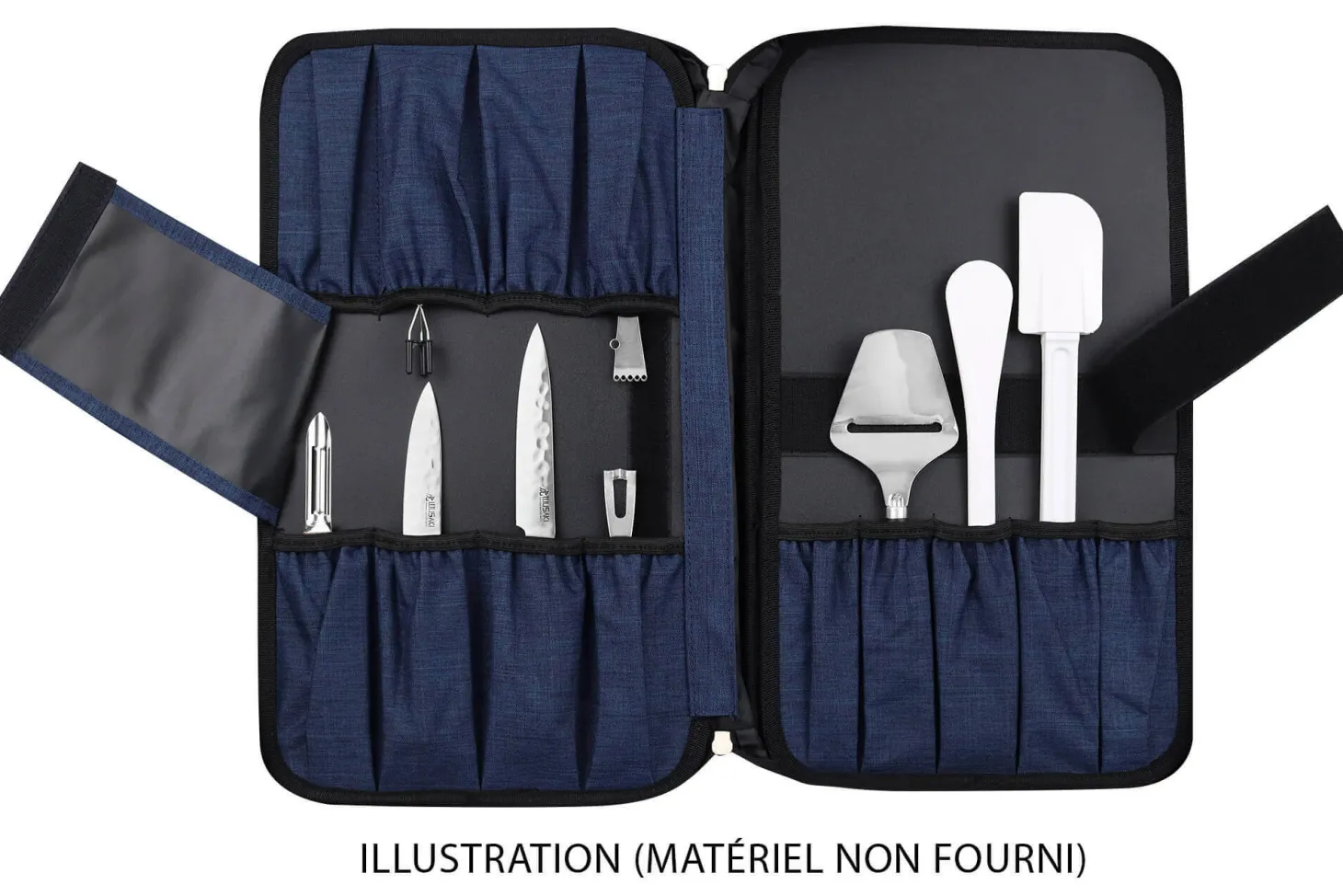 Mallette vide Wusaki bleue pour 21 couteaux et ustensiles + 1 grande poche de rangement