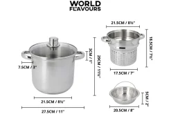 Marmite à pâtes italiennes KitchenCraft World of Flavours en acier inox 4L 4 pièces