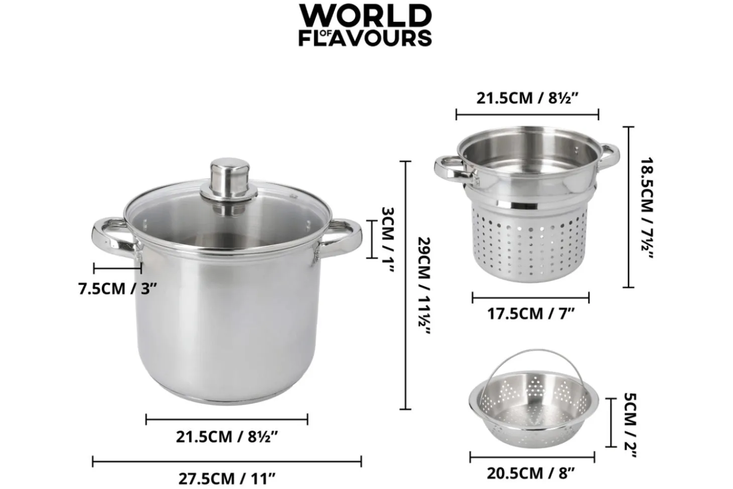 Marmite à pâtes italiennes KitchenCraft World of Flavours en acier inox 4L 4 pièces