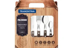 Ménagère 24 couverts de table Tramontina en inox et bois marron