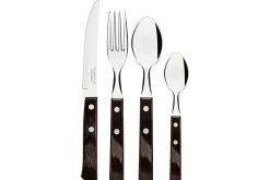 Ménagère 24 couverts de table Tramontina en inox et bois marron