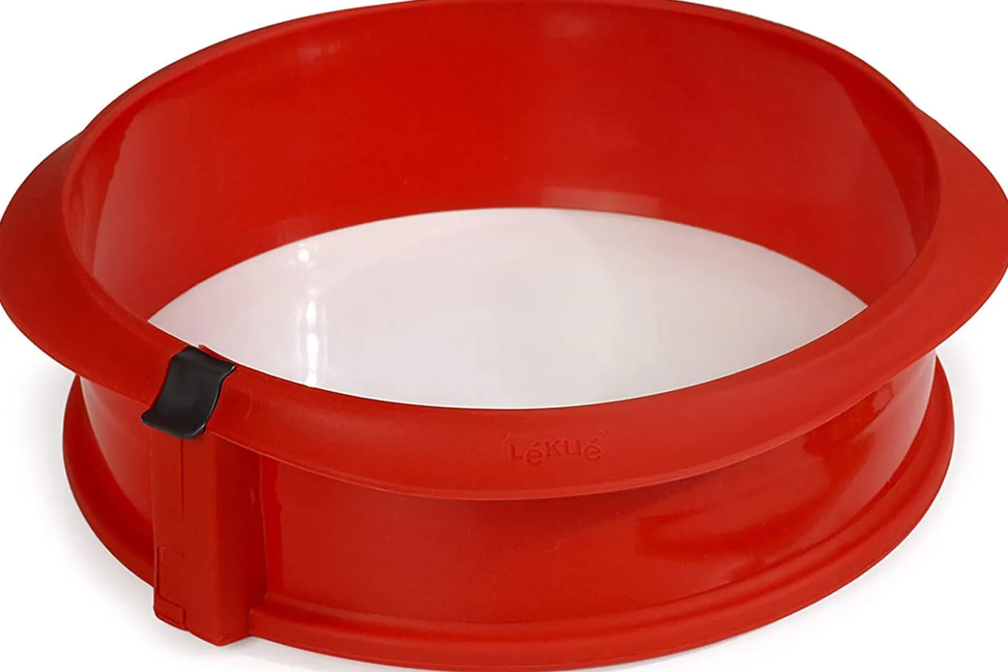 Moule à manqué démontable Lékué 23cm en silicone rouge + assiette en céramique
