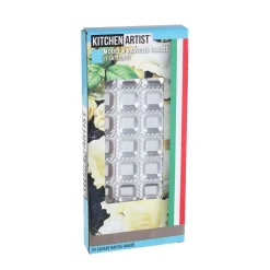 Moule à raviolis carrés 24 empreintes Kitchen Artist + mini rouleau à pâtisserie en bois