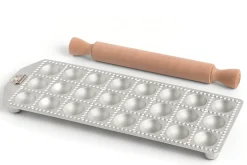 Moule à raviolis Marcato Classic 24 empreintes rondes + mini rouleau en bois