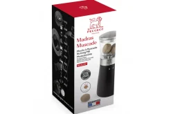 Moulin à muscade manuel Peugeot Madras en bois de hêtre, inox et acrylique chocolat 15cm