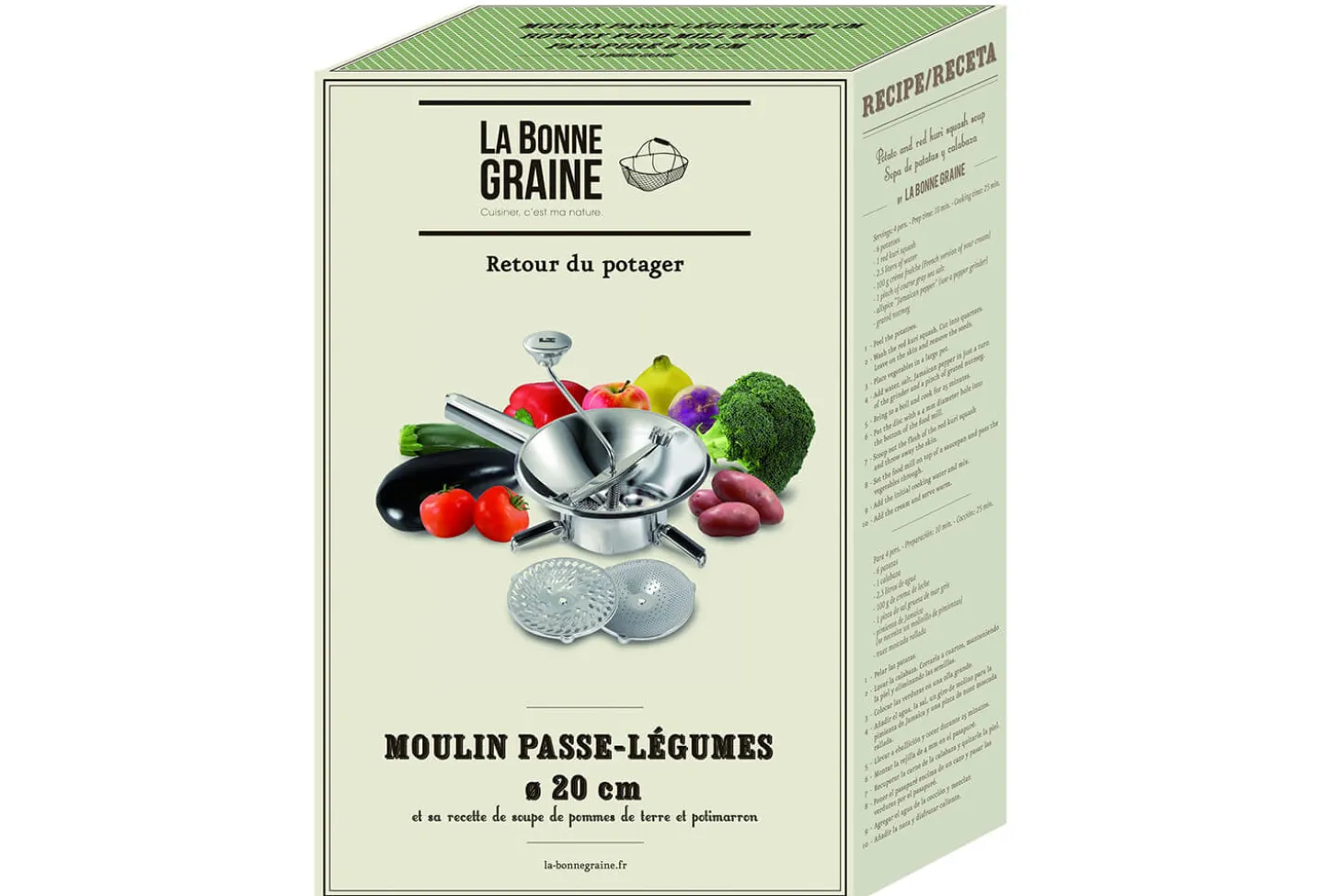 Moulin passe-légumes 3 grilles La Bonne Graine en acier inox Ø20cm